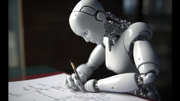 Premium AI Image | Artificial Intelligence Writer Robot Creating Content Like a Human Blogger